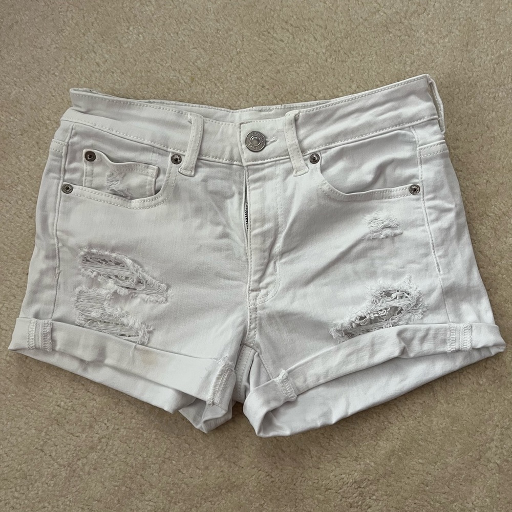 american eagle white denim shorts